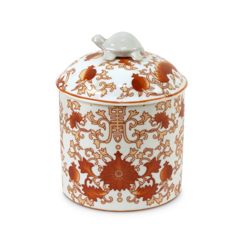 Un accessoire de décoration en porcelaine motif rouge corail. - Moinat - Boites, Urnes, Vases