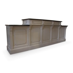 Bar "Madrid" en bois laqué gris clair avec plateau laqué noir patiné.
