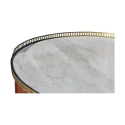 Table bouillotte dans le goût de Jean François Dubrut montée sur chêne, plateau marbre.