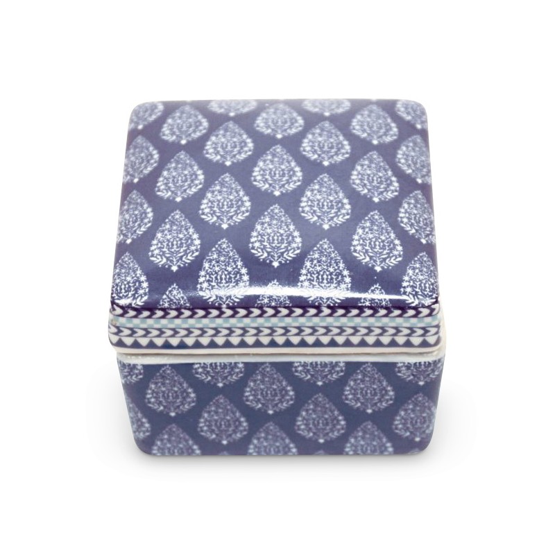 Square porcelain box, white print and blue decoration - Moinat - Boxes, Urns, Vases Square porcelain box, white print and blue decoration - Moinat - Boxes, Urns, Vases