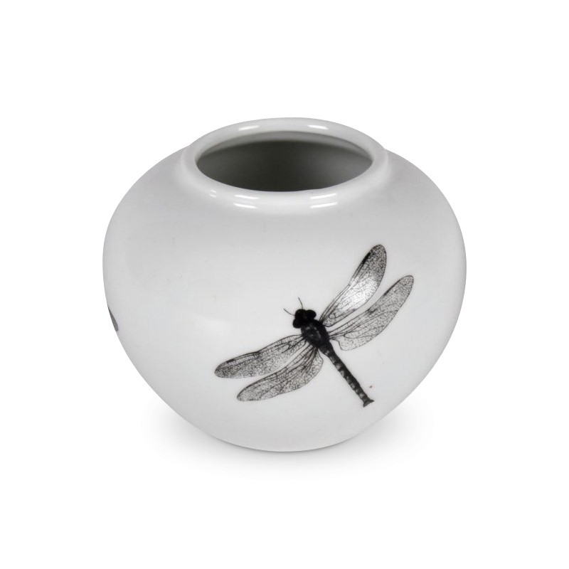 Porcelain vase, \"Dragonfly\" print, black and white color - Moinat - Boxes, Urns, Vases Porcelain vase, \"Dragonfly\" print, black and white color - Moinat - Boxes, Urns, Vases