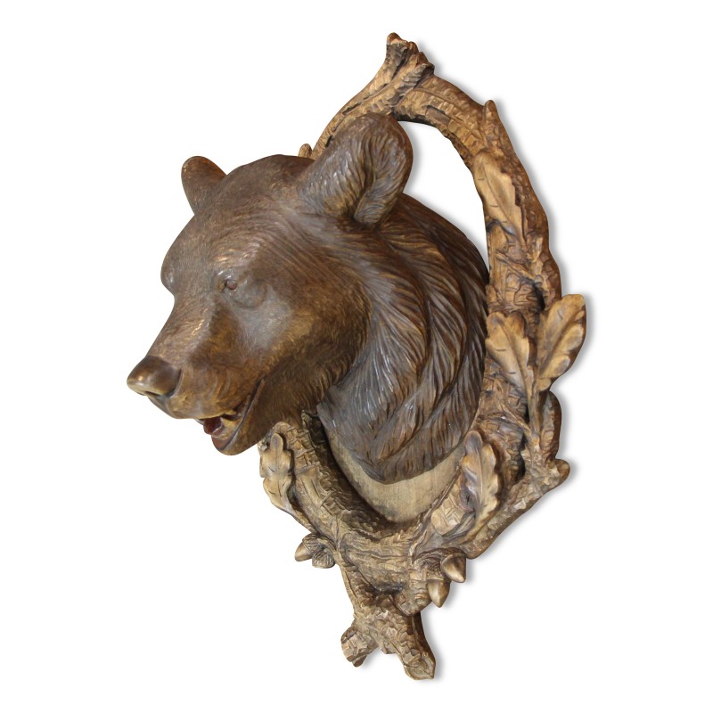 Sculpture "Tête d ours avec collier" en bois de Brienz - Moinat - 装饰配件 Sculpture "Tête d ours avec collier" en bois de Brienz - Moinat - 装饰配件