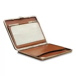 Porte monnaie en argent, intérieur cuir avec feuille d os, décor Nieller avec crayon