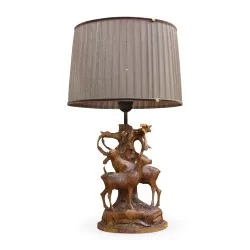Richly carved lamp, base in Brienz wood