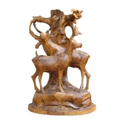 Richly carved lamp, base in Brienz wood