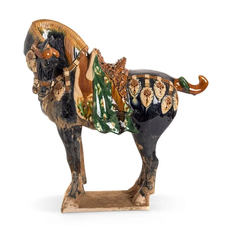 \"Tang Horse\" sculpture in sandstone, blue and brown colors. - Moinat - Decorating accessories