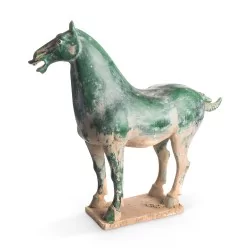 \"Tang Horse\" sculpture in terracotta, green color.
