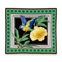 \"Yellow flower, bird\" porcelain pocket emptier.