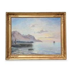 Tableau "Le Grammont et l Ile de la Paix 1944" signé Louis Amédée Baudit