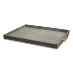 Rectangular shagreen tray, gold metal handle.