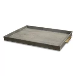 Rectangular shagreen tray, gold metal handle.