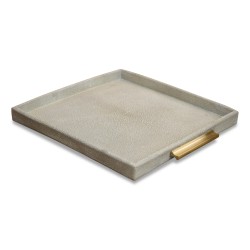 Square shagreen tray, gold metal handle.
