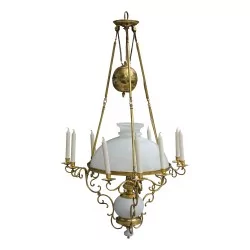 Dutch chandelier in gilded bronze and porcelain base