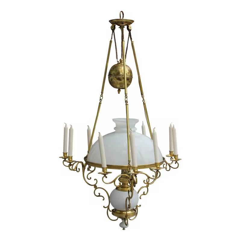 Dutch chandelier in gilded bronze and porcelain base - Moinat - Chandeliers, Ceiling lamps