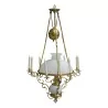 Dutch chandelier in gilded bronze and porcelain base - Moinat - Chandeliers, Ceiling lamps