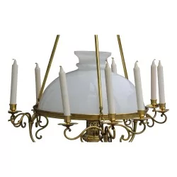 Dutch chandelier in gilded bronze and porcelain base