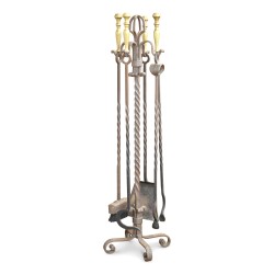 Kaminbesteck-Set aus Schmiedeeisen und Bronze, sehr gute Qualität