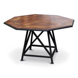 Richly inlaid walnut dining table.