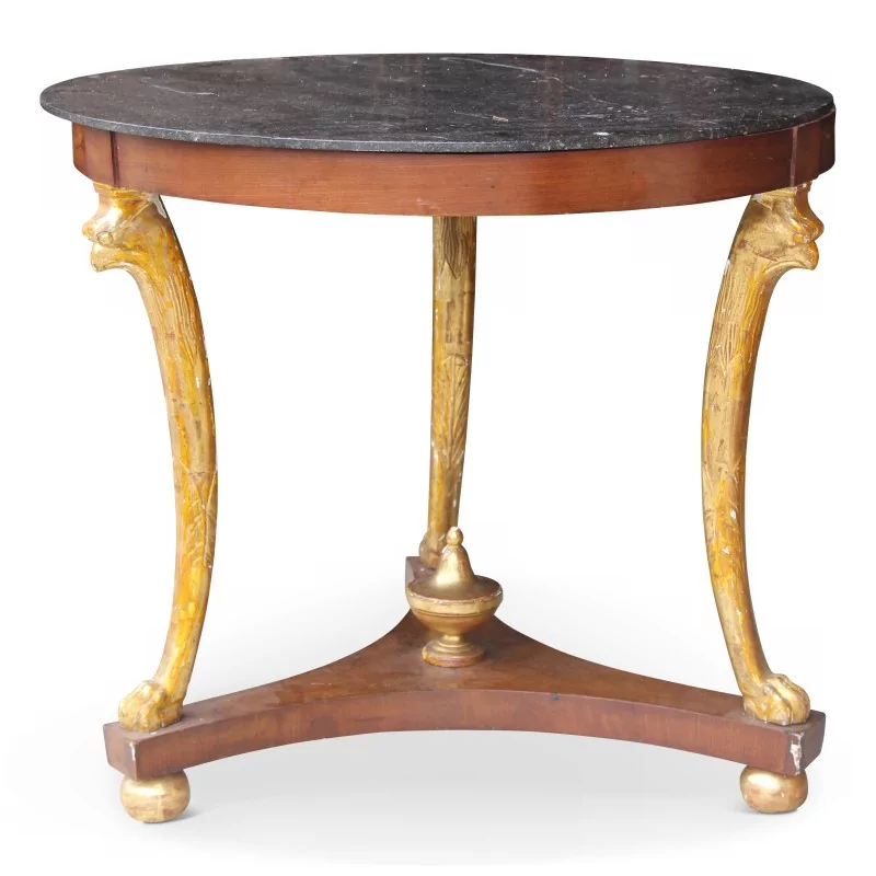 Empire \"Eagle s Head\" pedestal table in mahogany and gilded wood. - Moinat - End tables, Bouillotte tables, Bedside tables, Pedestal tables Empire \"Eagle s Head\" pedestal table in mahogany and gilded wood. - Moinat - End tables, Bouillotte tables, Bedside tables, Pedestal tables