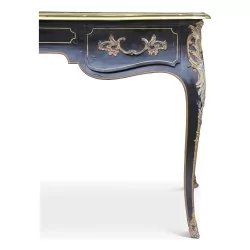 Louis XV flat desk \"Poitou Model\" in black lacquered wood decorated with gilded bronze.