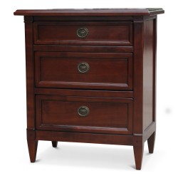 Chevet directoire en merisier, patine antiquaire, 3 tiroirs.