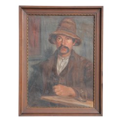 Tableau "Homme" signé au dos E. Schlup. Vers 1940. Suisse.