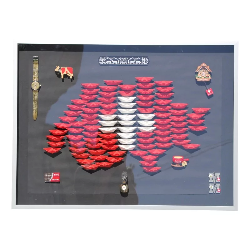 Tableau "La carte de la Suisse en origami" de Marc Mazuir. - Moinat - Tableaux - Divers