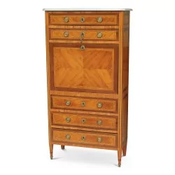 Secrétaire Louis XVI en bois de rose monté sur chêne dans le goût de Vassou.