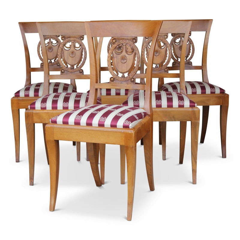 Lot de 6 chaises directoire à palmetter en noyer. vers 1850. - Moinat - Chaises Lot de 6 chaises directoire à palmetter en noyer. vers 1850. - Moinat - Chaises