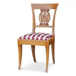Set of 6 walnut palmette Directoire chairs. Circa 1850.