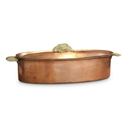 Poissonnier en cuivre étamé, décor "Poisson " en laiton.