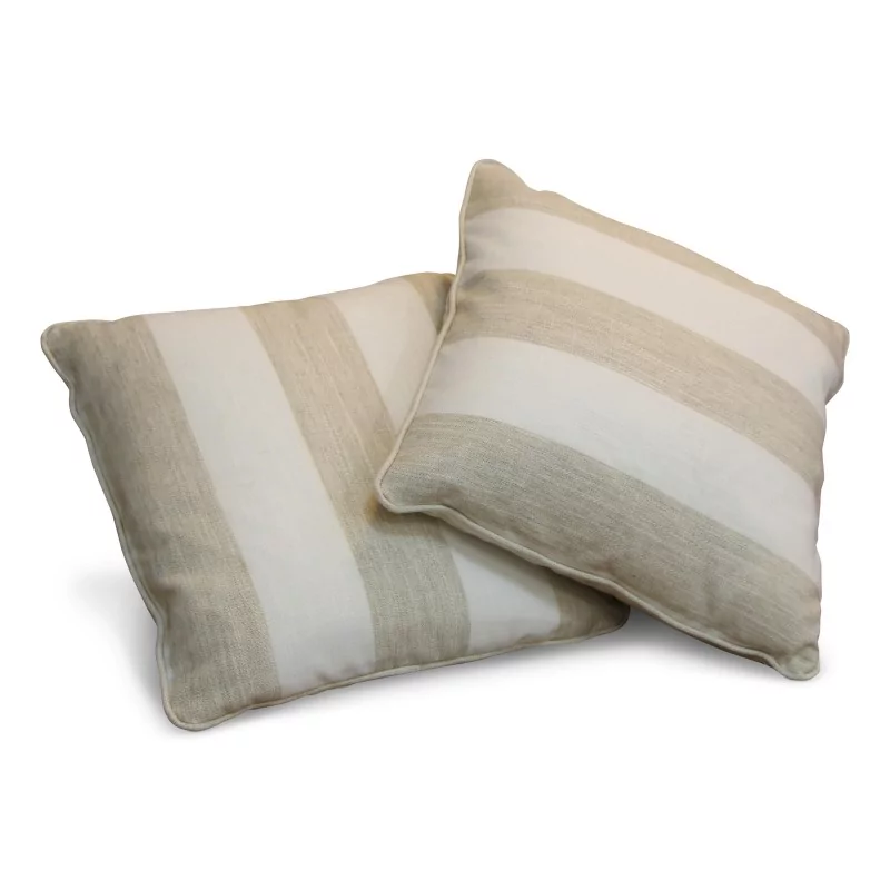 Paire de coussins de décoration fait main de coloris beige et blanc. - Moinat - Accessoires de décoration