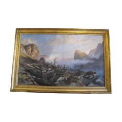 油画，面板“羚羊狩猎”，署名……